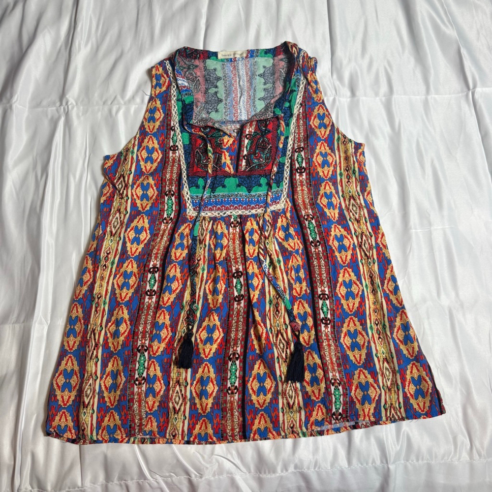 Women's Design Recipe Tank Top M Red Blue Geometric Print